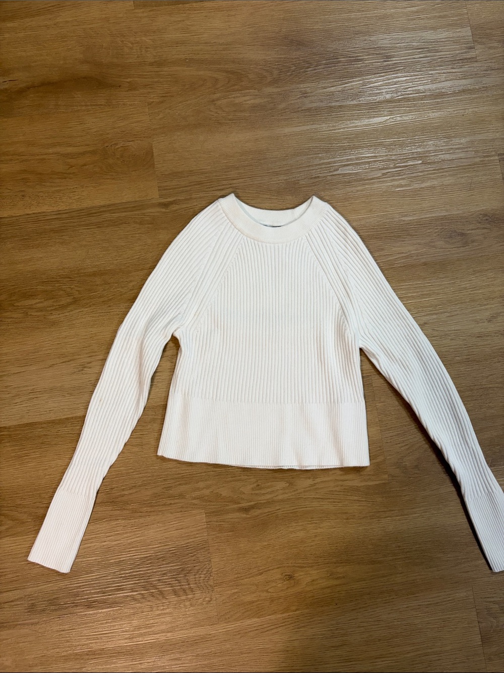 Dynamite Off-White Ribbed Long Sleeve Knit Top